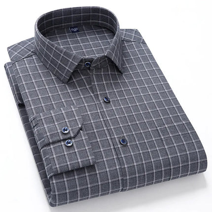 Pure Cotton Men's Plaid Shirt Long Sleeve Regular Fit Men Casual Oversized Shirt Leisure Autumn Male Blouse New Plus Size