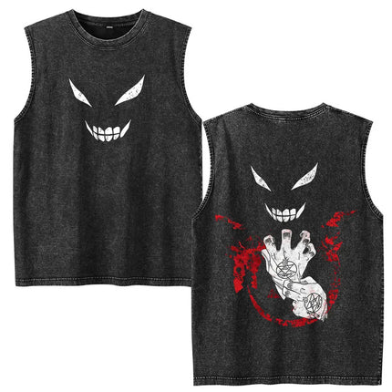 Anime Fullmetal Alchemist Vintage Washed Tank Tops Funny Manga Brotherhood Eyes T-shirts Fashion Casual Sleeveless Vest T-shirts
