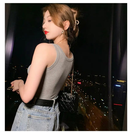 Summer 2026 Slim Fit Elastic Ribbed Cotton Knitted Vest Women's Base Layer Tank Top Anti-Light Inner Wear Straight Cut Regula...