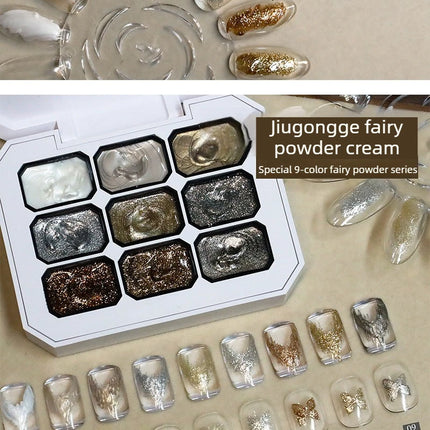 9-grid Solid Metal Fairy Cream Coffee Color UV Gel DIY Nail Art Retro Nail Polish