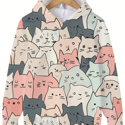 Children's Clothing﻿﻿ Hoodies Long Sleeve Kids Clothes Girl Boy Autumn Sweatshirt Cartoon 3D Cat Print Streetwear Children Top