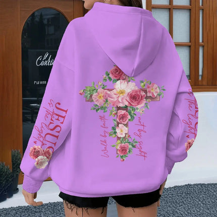 Vintage Rose Cross Christianity Hoodie Fashion Jesus Bible Verses Graphic Tracksuit Women Long Sleeve Christianity Hoodies