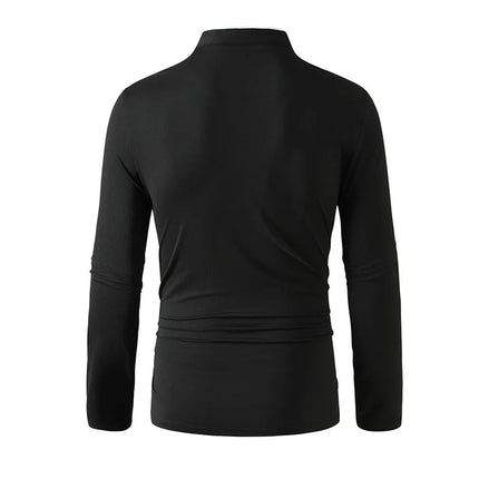 2025 New Men's Casual and Fashionable Solid Color Long-Sleeved Stand-Up Collar T-Shirt Summer Versatile and Comfortable Top