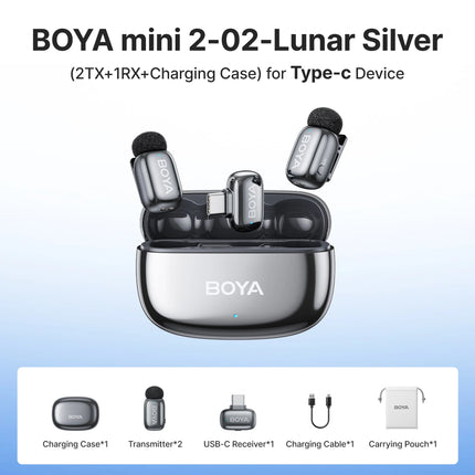 BOYA Mini 2 Wireless Lavalier Microphone AI Noise Reduction Mini Mic for iPhone 6-14/15-17 USB-C Android Phone Video Recording