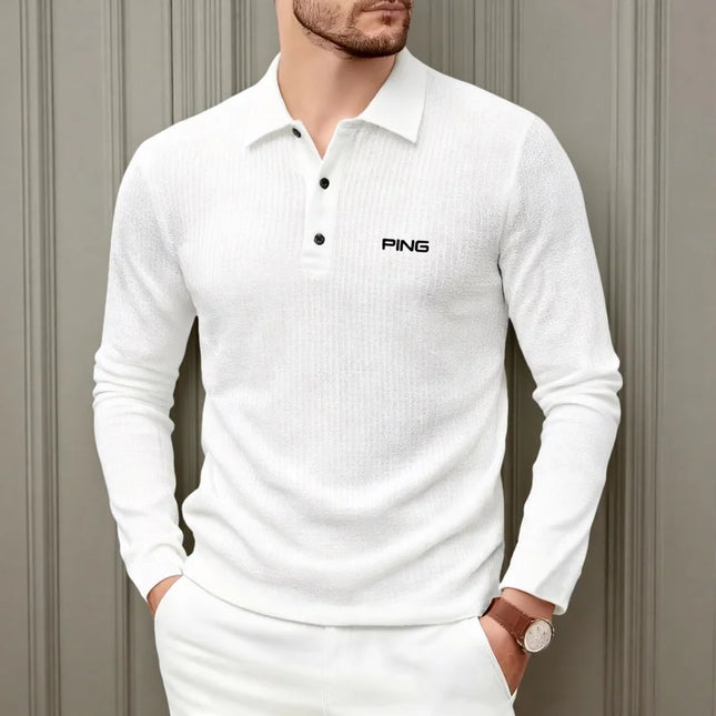 Brand fashion long sleeved polo shirt with letter print 2025 autumn men's top comfortable breathable casual solid color T-shirt