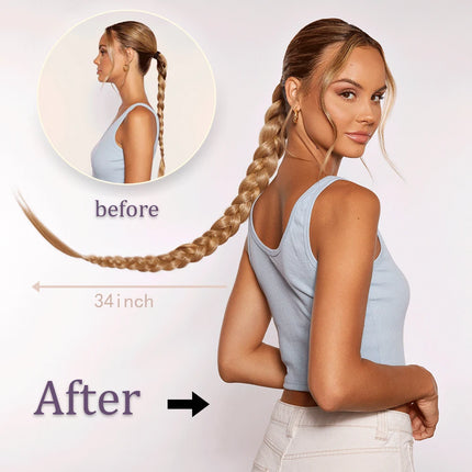 Synthetic Braided Ponytail Extensions Black Natural Hairpiece Long Pony Tail with Hair Tie Rubber Band Hair Blonde for Women