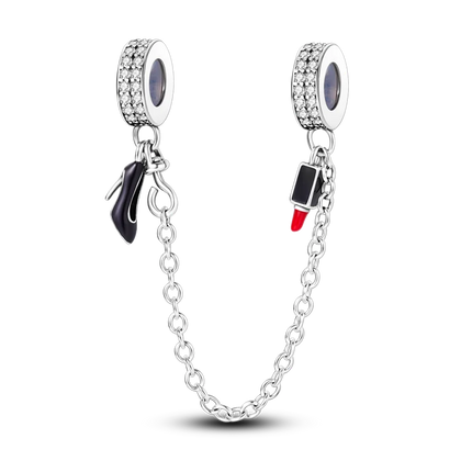 Sparkling Clear Silver Safety Chain 925 Sterling Silver Safety Chain Charm Beads Fit Original Bangle Bracelet DIY Jewelry
