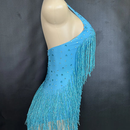 Sparkly Rhinestones Fringe Bodysuit Women Nightclub Party Dance Costume Stage Wear Sexy Tassel Leotard Performance Clothing 7G