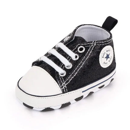 2024 Newborn Sequined Canvas Baby Sneakers Casual Baby Boys Girls Toddler Multi-Color Soft Sole Non-slip Walking Shoes