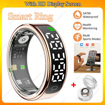 Smart Ring with Display Screen and Touch Heart Rate Blood Oxygen Sleep Health Monitoring Sports Count steps Waterproof Smartring