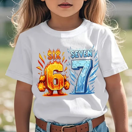 Fun Six Seven 6 7 Meme Design T-Shirt for Kids Chaotic Humor Y2k Game Saying Tees Casual O-Neck Top Fashion Children's Clothing