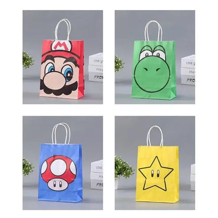 Hot 12pcs Mario Series Cartoons Wrapped Gift Bag Kraft Paper Wrapped Candy Handheld Bag Children's Birthday Party Paper handbag