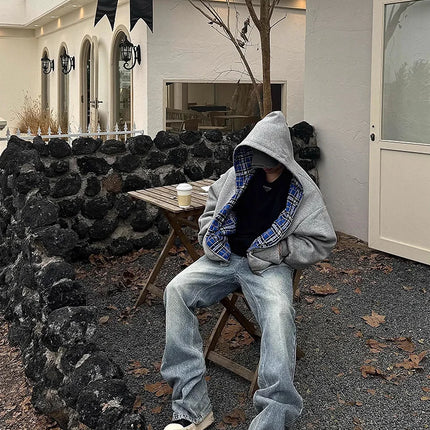 Mauroicardi Spring Oversized Reversible Hoodies Men Luxury Designer Clothing Hoodie with Plaid Lining Sweatshirt Streetwear 2025