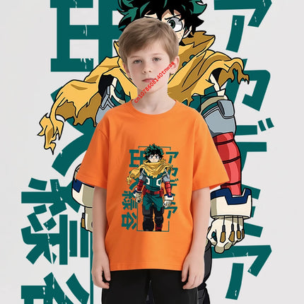 Kids Cotton Tshirt Mha Midoriya Print Anime Cartoon Tops for Boys Girls 100-160cm Casual Tee Children Clothing