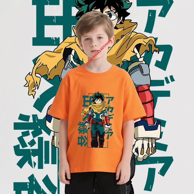 Kids Cotton Tshirt Mha Midoriya Print Anime Cartoon Tops for Boys Girls 100-160cm Casual Tee Children Clothing