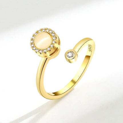 VENTFILLE 925 Sterling Silver Moon And Stars Zircon Rotatable Ring For Women Gift Diamond Relieve Stress Ring Jewelry Wholesale