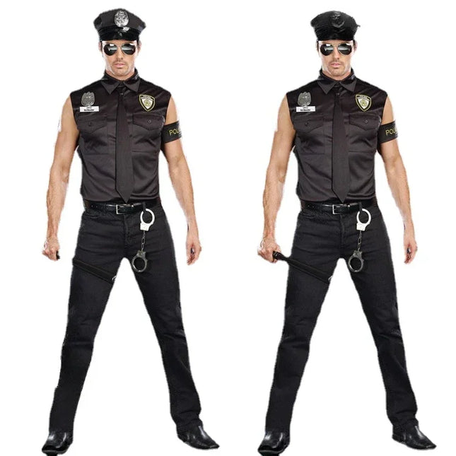 Hot Sexy Instructor Uniform Temptation Couples Black Cop Costumes Halloween for Women Men Game Stage Bar Police Costume Cosplay