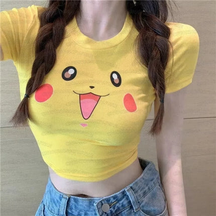 Summer Women's Men's Sports Jersey Pikachu Print Short Sleeve T-Shirt Summer Graphic Tee Crop Top Elegant Y2K Sport T-Shirt