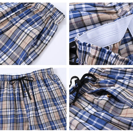 3Pcs Men's 100% Cotton Plaid Pajama Sleeping Pants, Long Plaid Print Sleepwear Pajama Pants with Elastic Waist Homewear