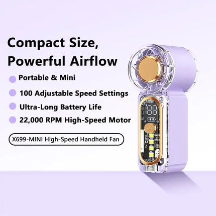 Lenovo Mini Handheld USB Fan High Speed Turbo Portable Pocket Fan Rechargeable Blower Powerful Air Cooling for Travel Outdoor