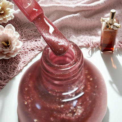 S148 Honey Glow 10ml No-Bake Cat Eye Nail Polish. Honey Glow red base with rouge fragments. Quick-drying, long-lasting