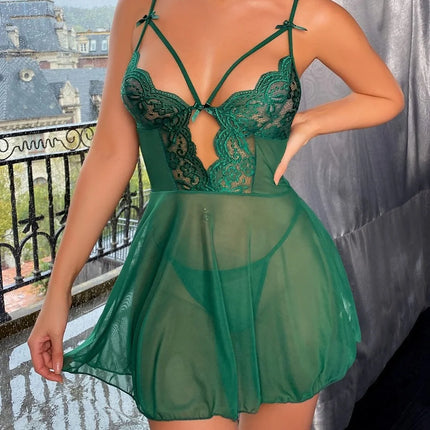 Hot Erotic Lingerie Women Crotchless Sleepwear Pajamas Lace Night Dress Erotic Costumes Exotic Underwear Nightgown G-string
