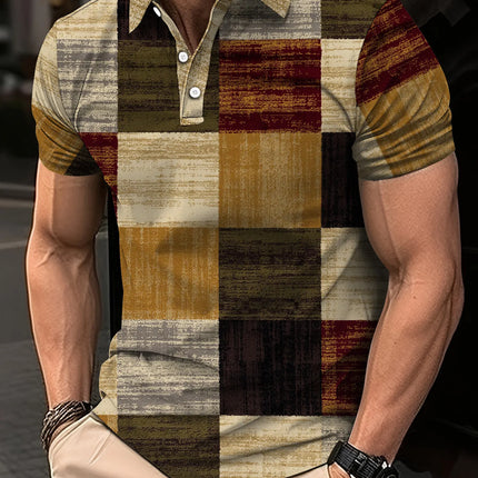 Fashion Elegant Harajuku Slim Fit Ropa Hombre Loose Casual All Match Lattice Men's POLO Shirt Printed Button Short Sleeve Tops