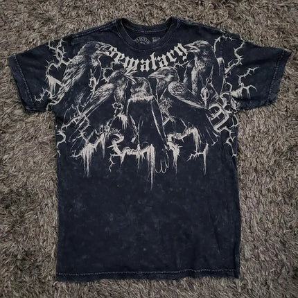 2000s affliction T-shirt Clothes Retro Punk Hip Hop Graphic Print Oversized T-shirt Men's New Round Neck Cotton Short Sleeve Tops