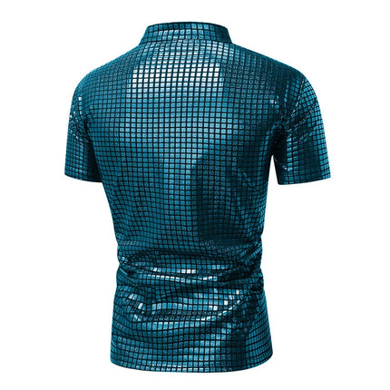 Summer New Men Stand Up Collar Polo Shirt Fashion Homme Daily Casual Lightweight Breathable Small Elastic Checkered Pullover