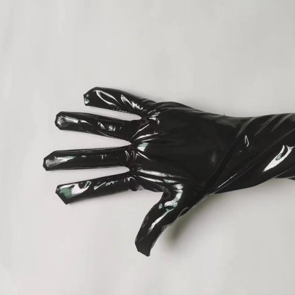 New Women Shiny Faux Leather unisex Black Long Gloves Men Latex Fetish Patent Leather Full Fingers Elbow Glove Cosplay Accessory