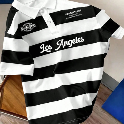 2026 Summer Best-selling Men's Short-Sleeved Polo Shirt with 3D Stripes Pattern Print for Outdoor Sports Leisure and Fashion