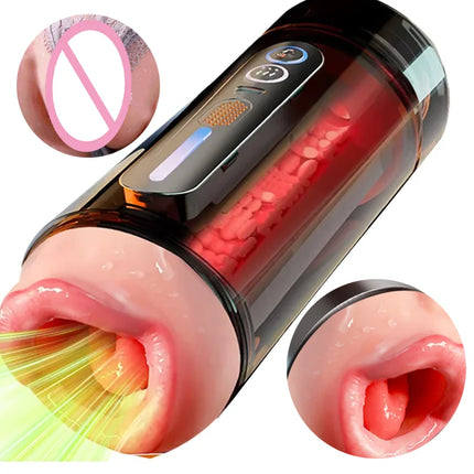 Automatic Male Double-Headed Penetration Realistic Channel Vibrating Deep Throat Vagina Voice Pocket Pussy Sex Toy Supplies 18+