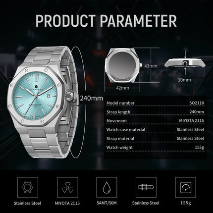 SAPPHERO Fashion Men's Watches Stainless Steel Business Watches Men's Waterproof Date Display Watches for Men