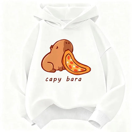 Cartoon Capybara Eating Food Print Trendy Hoodie Children's Sweatshirt Cute Hoody for Boys Girls Autumn Spring Casual Hoodies