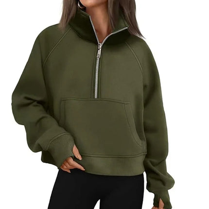 New Spring Autumn Stand Collar Solid Color sweatshirt Long Sleeve tops Loose Half Zip Pullover Women's Daily casual sweatshirt