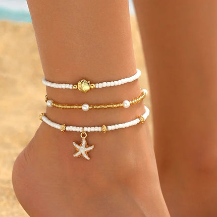 Beach Bead Anklet for Women Jewelry Retro Fashion Beads Stone Pendant Ankle Chain