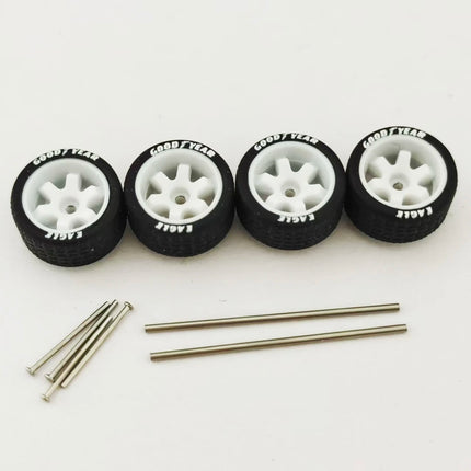 5 Sets 1/64 Alloy Car Model Tires w Shaft Wheels w 25mm Axles for Modify 1:64 Matchbox/Domeka/HW Model Cars No Need Open Chassis
