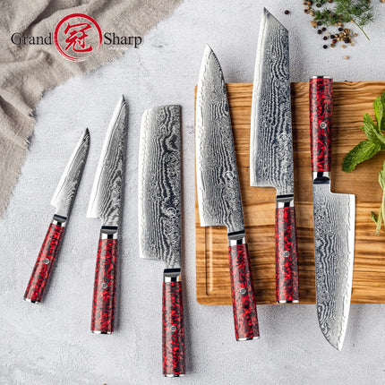 Grandsharp 1-6 PCS Kitchen Knives Set 67 Layers S35VN Powder Core Damascus Steel Sharp Chef Nakiri Paring Knife Cooking Tools