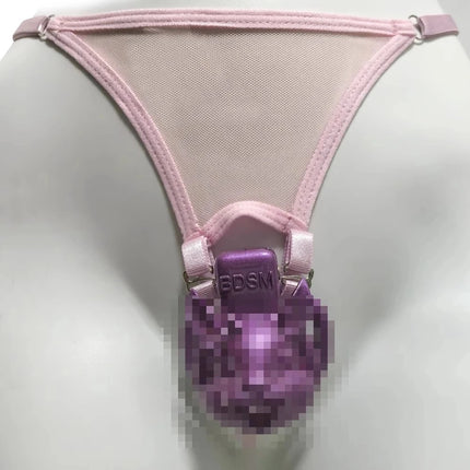 Pink T-back Chastity Lock Fixed Strap Chastity Belt BDSM Fall Prevention Adjustable Cock Cage Sex Toys for Men Gay Chastity Lock
