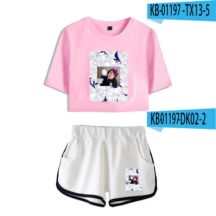 Fashion Youthful Wilbur?Soot Hidalgo Print Two Piece Set Women Sexy Shorts+lovely T-shirt Cute Dew navel Sport Girl suits