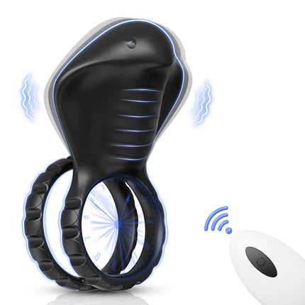 Remote Control Vibrating Cock Ring Ejaculation Delay Penis Ring with Tongue Licking Clit Stimulator Adult Sex Toy for Couples
