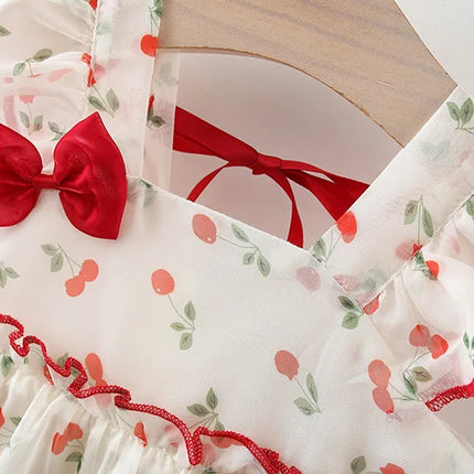 Baby 0-4 years old summer new sweet and cute bow dress dress cherry chiffon skirt girl thousands of net gauze idyllic skirt