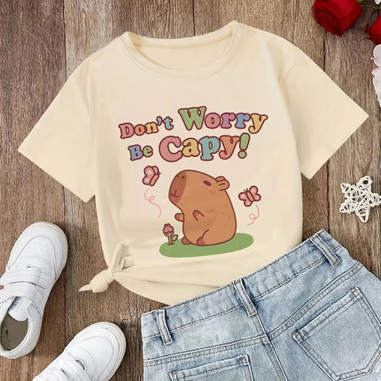 funny 90s Capybara Tshirt Kids Children T-Shirt capibara Cartoons Clothes Kid Girl Boy Capybaras T Shirt Baby Casual Top Clothes