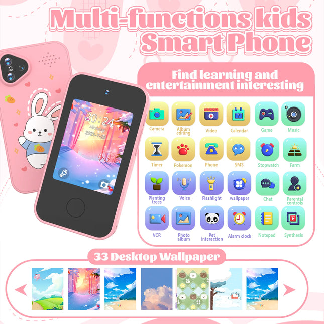 Kids Smart Phone Toy Dual Camera 1080P HD Educational Game Music Player Safe Mode Early Learning Toy Birthday Gift For Boys Girl