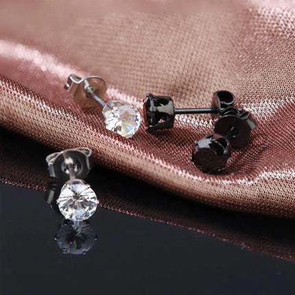 3-8mm Small Black Silver Color Earrings Stone CZ Crystal Ear Studs Surgical Steel Cubic Zirconia Helix Earring Women Accessories