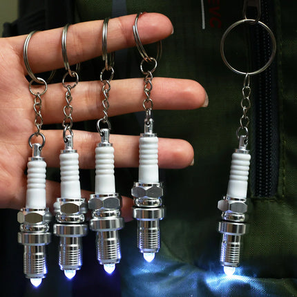 Casual Fashion Sparkplug LED Key Ring for Men Spark Plug Pendant Key Chain Keychain Car Parts Keyring Marvel Drive Key Chains