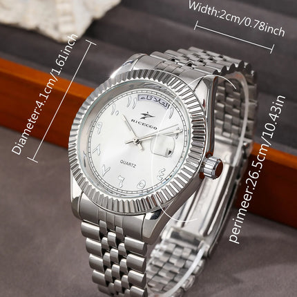 Business Mens Watches Stainless Steel Luxury Quartz Movement Wristwatch Clock Casual Chronograph for Holiday Couple Gift