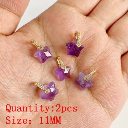 2PCS Natural Amethyst Pendant Charms Purple Crystal Star Sun Water Drop Shape For DIY Making Jewelry Necklace Bracelet