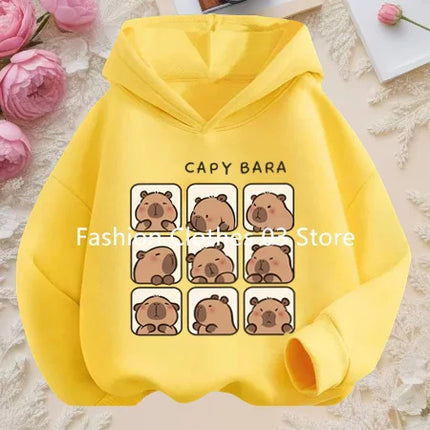 Cartoon Fun Capybara Cute Print Boys and Girls Soft Hoodie Fall and Winter Outdoor Leisure Sports Children's Hooded Sweatshirt