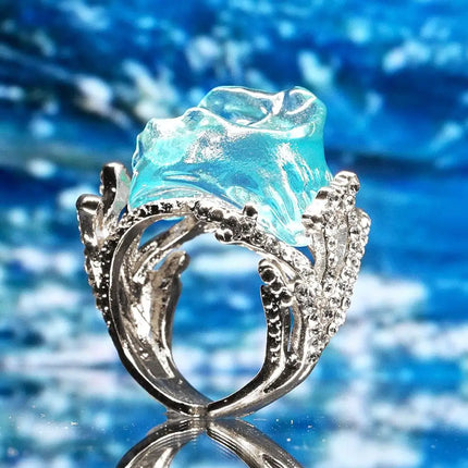 1/3PCS Ocean's Oath Wave Decorative Ring Necklace Earrings Jewelry Set For Women Gift Fashion Sky Blue Decoration Jewelry Gift